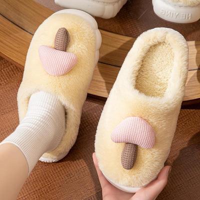 Mushroom-Themed Furry Cotton Slippers for Men & Women: Non-Slip, Warm Winter Shoes for Couples
