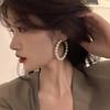 Exaggerated Large Circle Pearl Earrings Temperament Muse Fan Earrings, Silver Needle Versatile Cold Wind Earrings Women