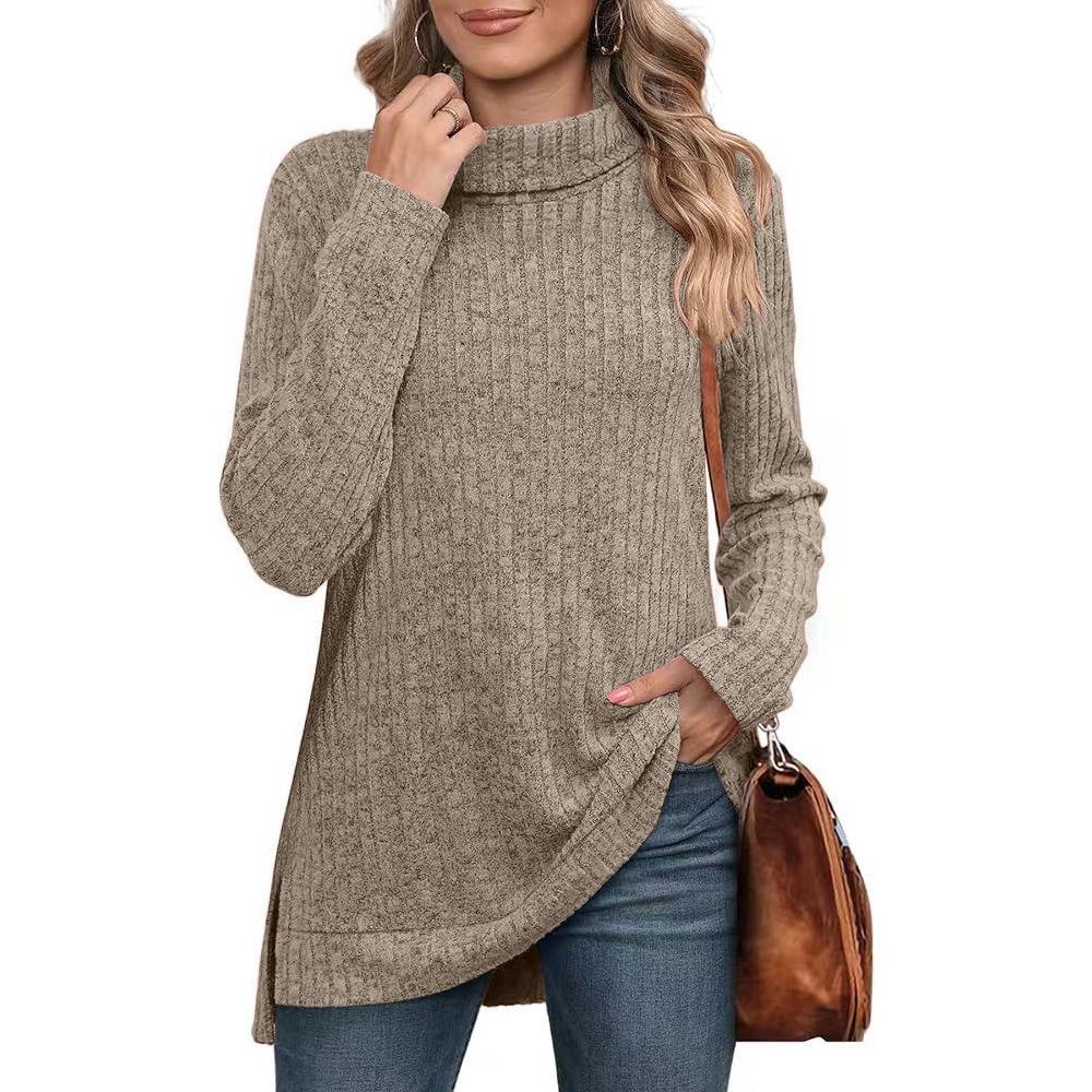 Women's Fall/Winter Sweaters New Arrival Solid Color High-Neck Sweater Women's Loose-Fit T-Shirt Top