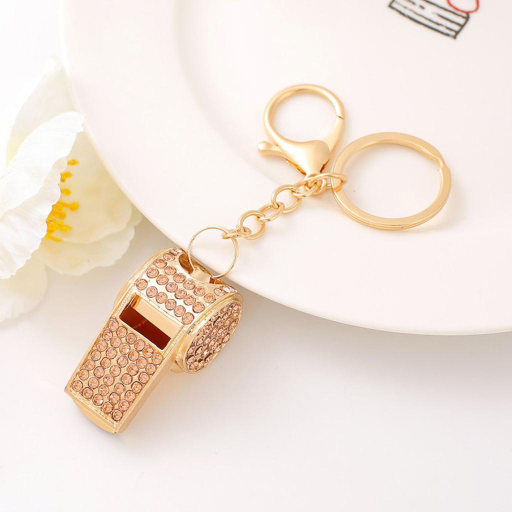 2-Piece Rhinestoned Whistle Keychain and Necklace Set with Zinc Alloy Construction 6 Stylish Color Option for Daily Use