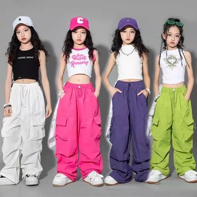 5-14Y deti Hip Hop Joggers Nohavice Vysoký pás Vintage Ležérne Streetwear Vrecovité nohavice Dievčenské Cargo Nohavice Teenagerské rovné nohavice