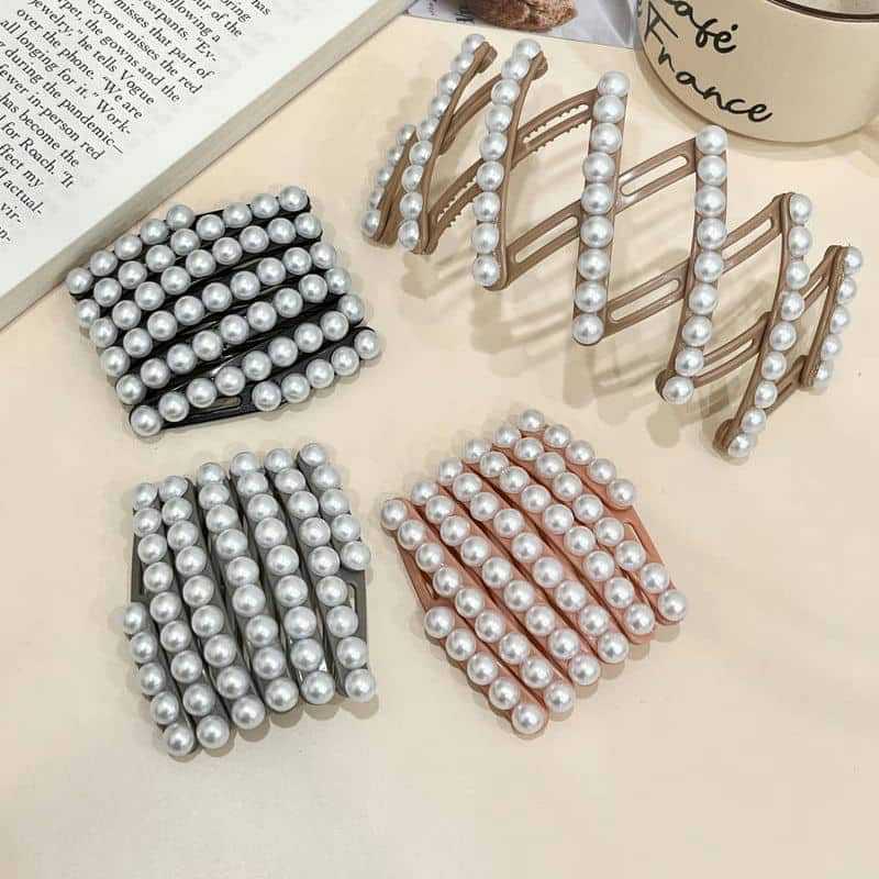 New Foldable and Extendable Pearl Headband Women Travel Portable Storage Face Wash Makeup Non-slip Hair Hoop Hair Accessories