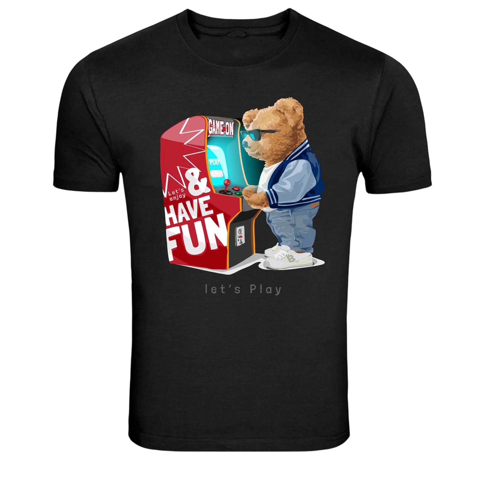 Game On Arcade Teddy Bear Gamer Graphic T-Shirt S