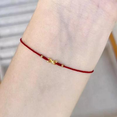 Exquisite Gold Hand-Woven Zodiac Bracelet with Red Rope, Good Luck Flower, and Infinity Tail Buckle for Women.