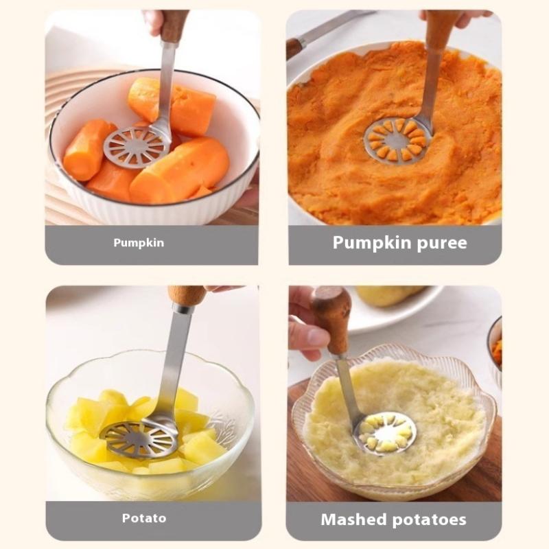 

1Pcs Hand Press Manual Potato Masher Non-Stick With Non-Slip Wooden Handle Baby Food Masher Stainless Steel Handheld 1pcs