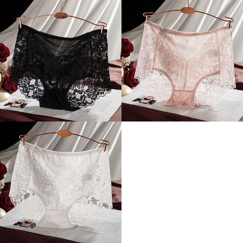 Women High Waist Briefs Lace Floral Panties Sexy Transparent Underwear Seamless Female Hollow Out Lingerie