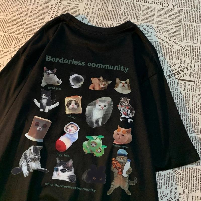 

Summer Women TShirts Cute Cats Picture Printed Short Sleeve Round Neck Soft Comfortable Tops Casual Female Clothing S