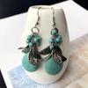 Temperament Retro Turquoise Earrings, Ancient Silver Water Drop Fringed Earrings, Women's Versatile Long Ear Jewelry