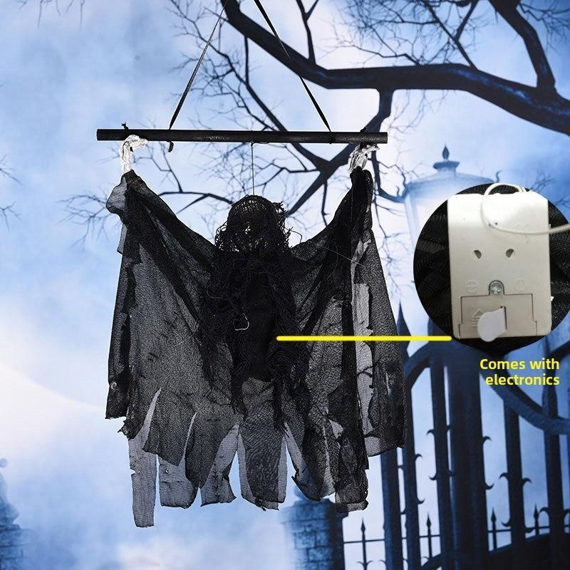 Halloween Skull Hanging Ghost Prop Electric Glowing Pendant Scary Prank Decoration for Bar Ktv Haunted House Party Wall Ornament