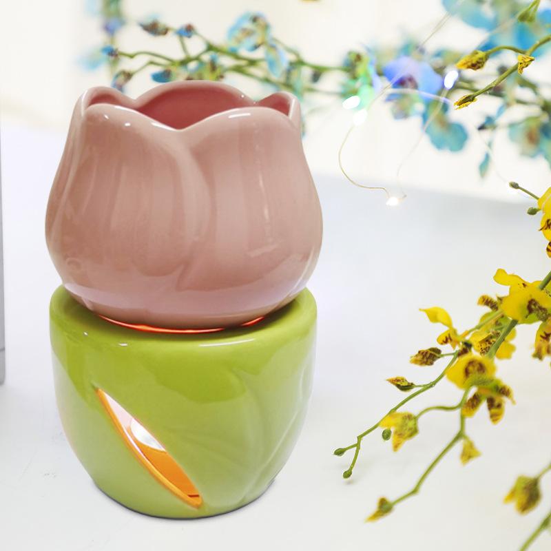 Pink Blossom Melt Warmer Ceramic Tart Warming Melter Tealight Candle Glazed Holder For Beeswax Soy Essential Oil