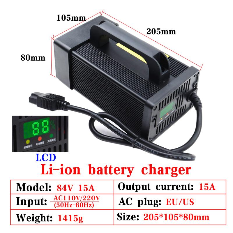 New84V 5A/8A/10A/12A/15A/20A Lithium Battery Charger Aluminum Shell LCD High Power For 20S 72V E-two Wheelers Cell Fast Charging