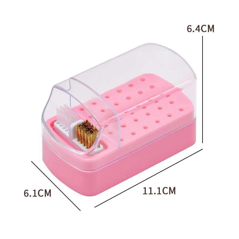 30-Hole Multifunctional Nail Tool Organizer with Dustproof Grinding Head Storage & Cleaning Brush