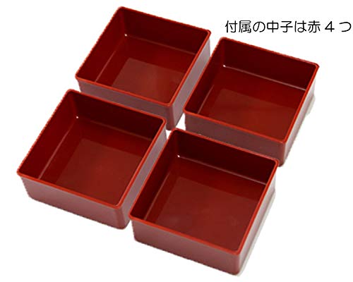 Tatsumiya Modern 22.5mm Square Two-Tiered Hors d'oeuvre Box, Red, Hyakka