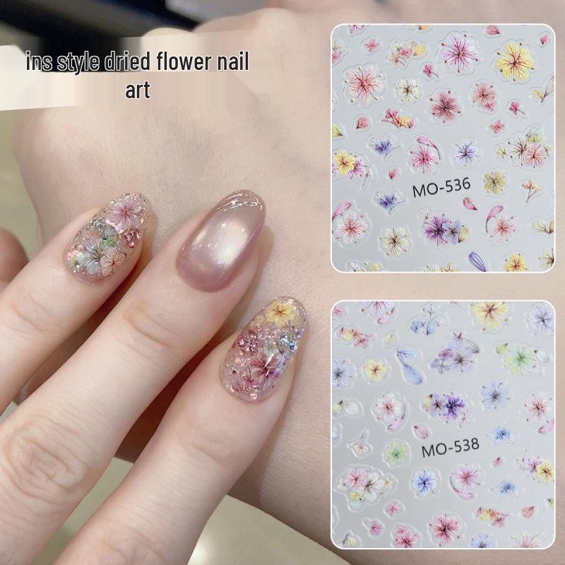 3D Embossed Floral Nail Stickers: Colorful Dried Five-Petal Flowers