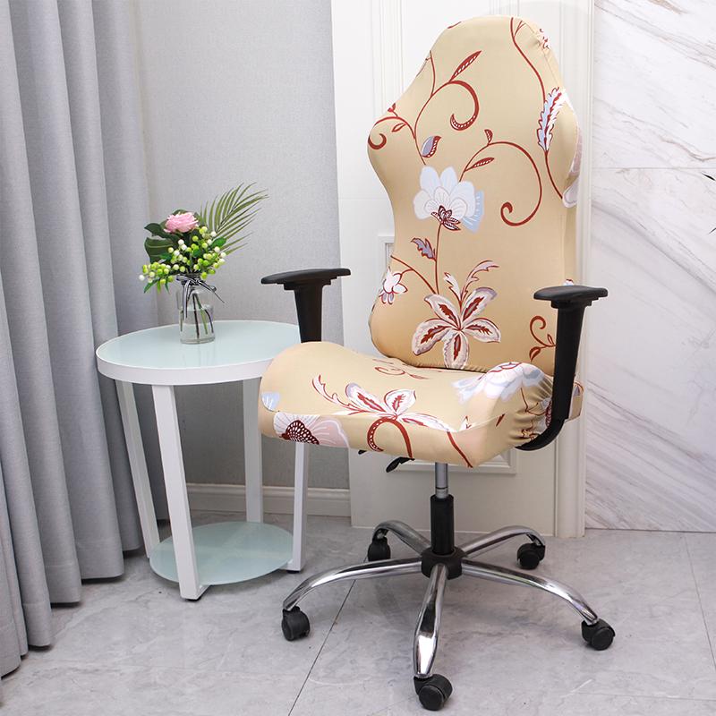 1 Pcs Office Computer Gaming Chair Covers Stretch Armchair Gamer Seat Cover Flower Printed Racing Desk Rotating Slipcovers