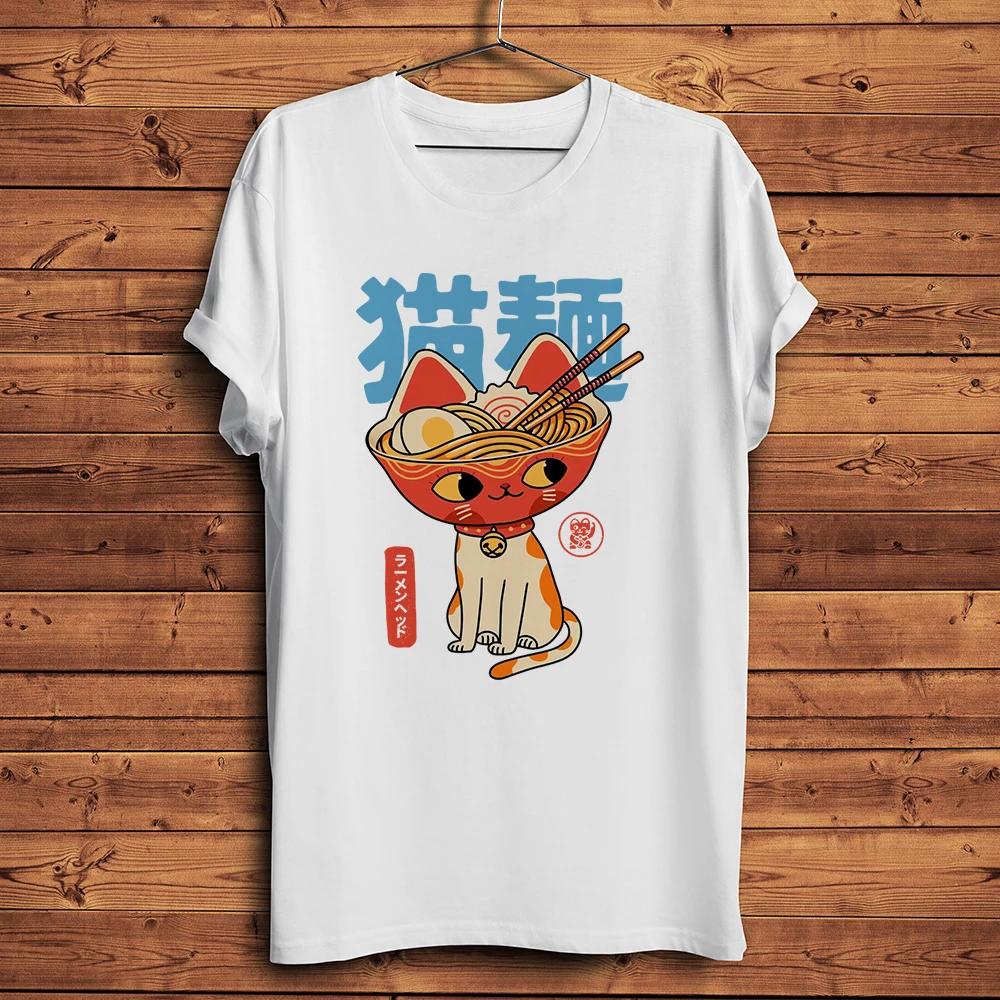 Lucky Meow Fortune Cat Ramen Funny Neko Manga TShirt Men,Daily Casual Short Sleeve T Shirt,Unis