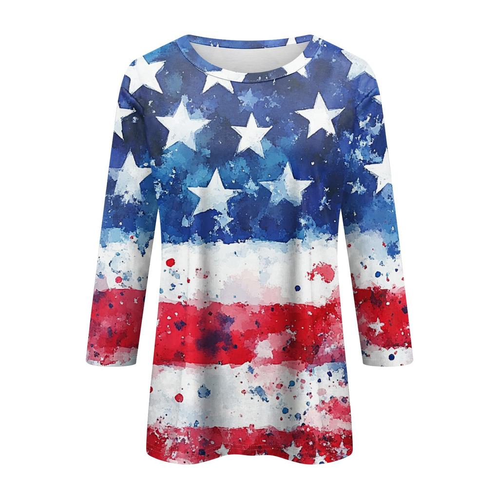 Damenmode Lässiges Rundhals-T-Shirt mit 3/4-Ärmeln und lockerem Aufdruck