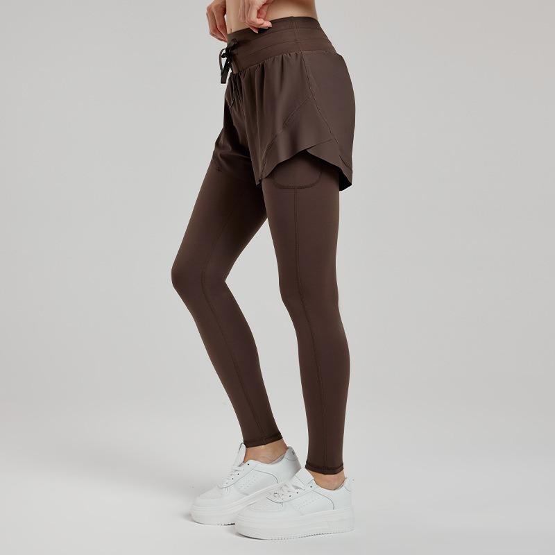 Kalhoty na jógu dvě v jednom proti světlu s vysokým pasem a stahovací šňůrkou, fitness kalhoty, ležérní všestranné běžecké rychleschnoucí přiléhavé tepláky