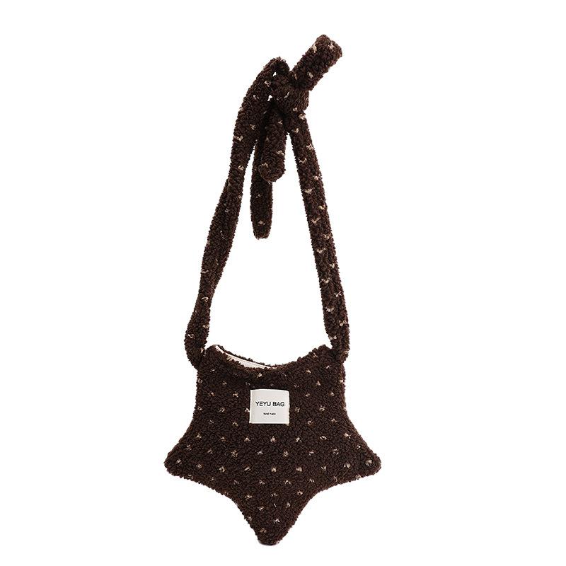 

Plush Star Crossbody Bag For Women Cute Polka Dot Design Large Capacity Winter Soft & Fluffy Casual Daily Commute Shoulder Bag коричневий