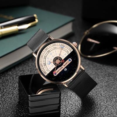 Men Watch Color Matching Half Roulette Date Diaplay Waterproof Clear Print Legible High Accuracy Quartz Movement Quartz Wristwatch