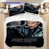 Johnny Hallyday Leben Tod Bettwäsche (1 Bettbezug + 2 Kissenbezüge, ohne Füllung) 2D flaches Weihnachts-Geburtstagsgeschenk Bettbezug und Kissenbezug