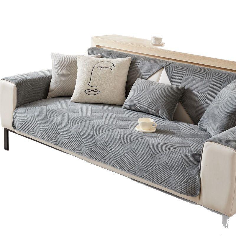 Plush Sofa Cushion Winter Thickened Plush Simple Modern Four-Season Seat Cushion Combination Non-Slip Leather Sofa Cover Cover Cloth