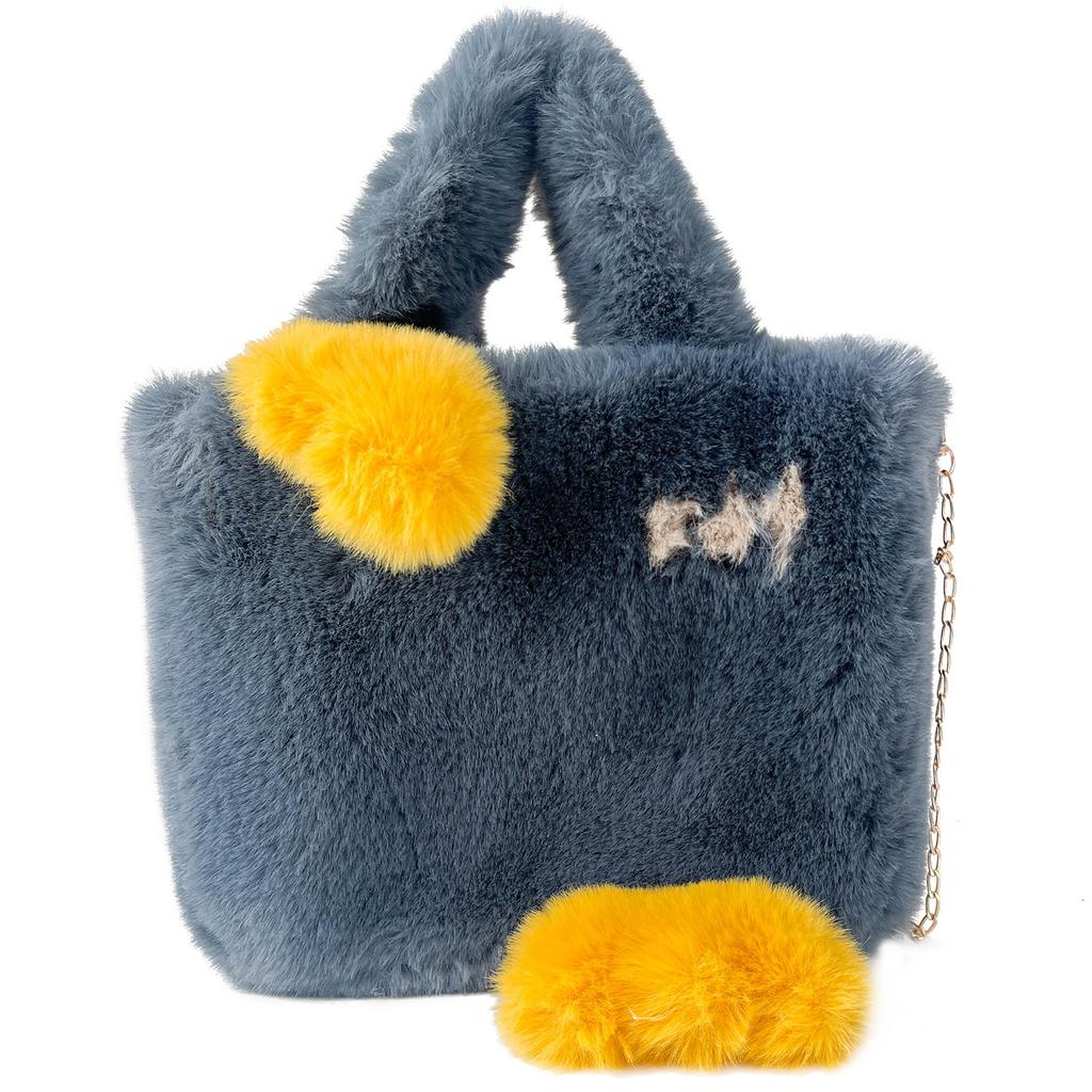 Cute ins cartoon plush bag handheld female bag 2025 winter new large-capacity foreign-style girl bag tide