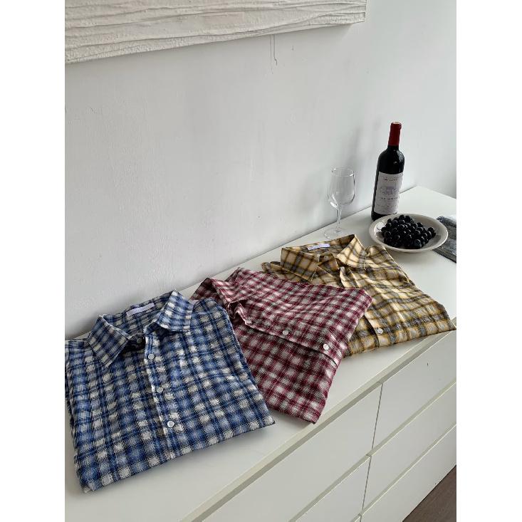 American Retro Color Contrast Patchwork Plaid Long-Sleeved Shirt Men's and Women's Spring/Summer New Sunscreen Loose Casual Shirt Coat