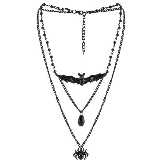 Gotisk Halskjede Kvinner Halloween Halskjede Svart Måne Anheng med Flerlags Metallkjeder Perler Flaggermus Choker Halskjede for Cosplay Kostymefest