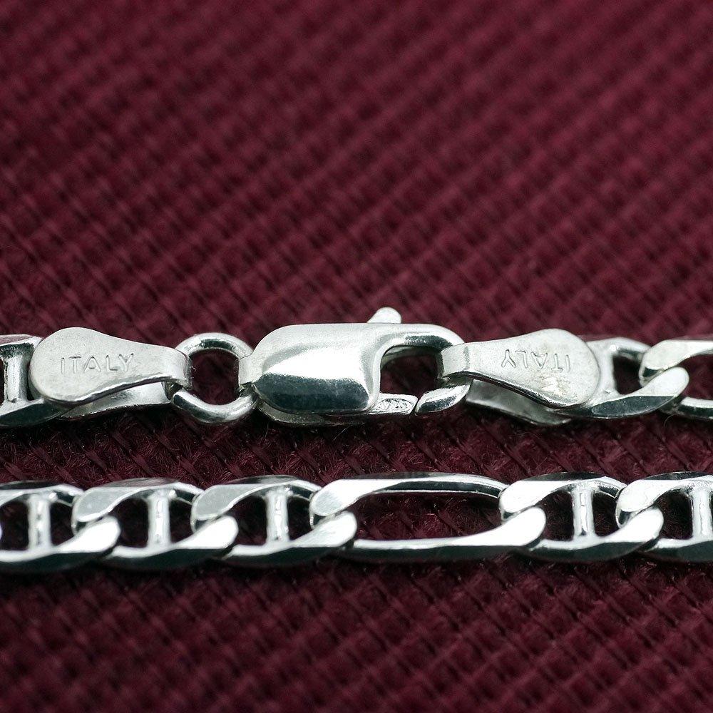 Hergestellt in Italien, Silber 925, NEO Figaro-Kette, ko-Farbe, Breite 4 mm, dünn, Dicke 1 mm, Länge [Silber Eins], Herren [Silber 45 cm]