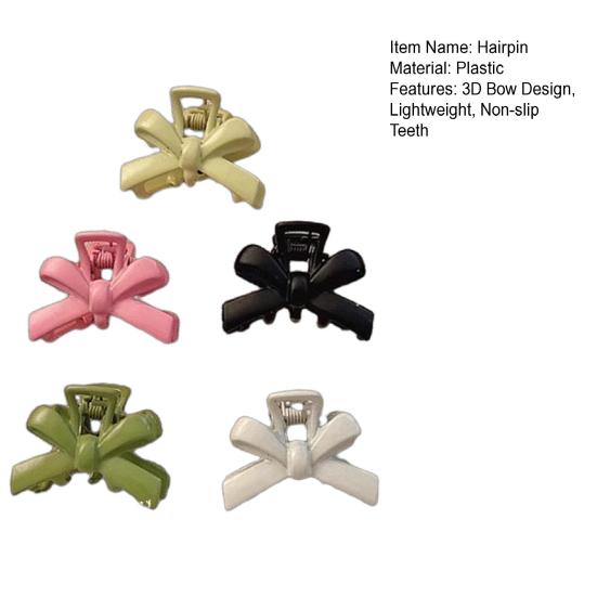 5Pcs Girl Hairpins 3D Bow Design Matte Texture Hair Clips Lightweight Small Gripper