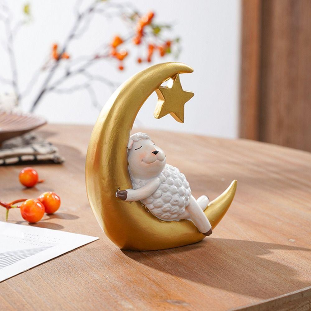 White Sheep Moon Shaped Ramadan Decoration Cartoon Resin Desktop Ornament Gift Mini Ramadan Blessing Souvenir Home Decor