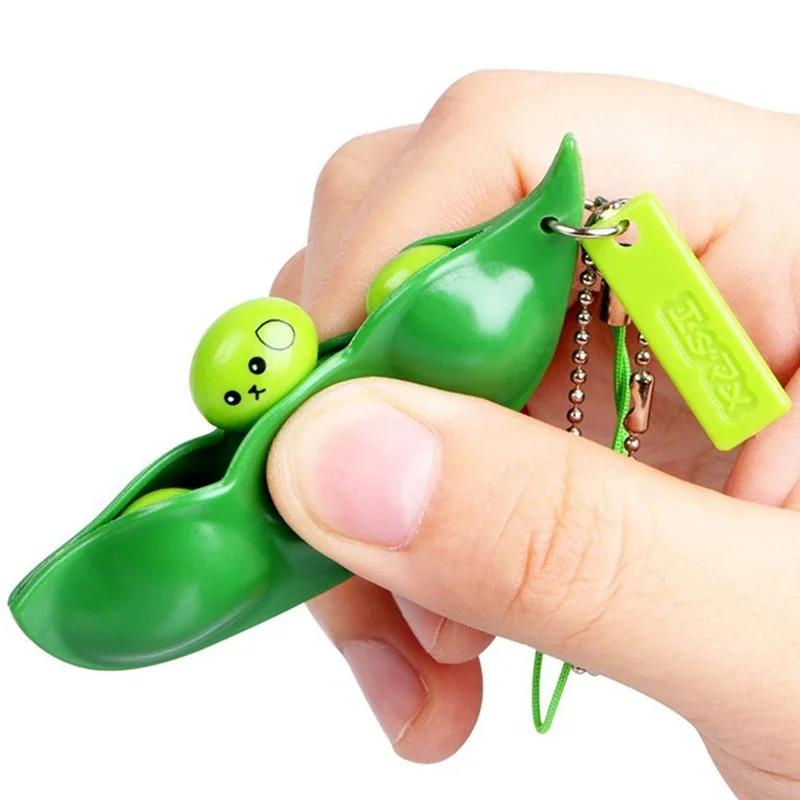 Non-Toxic Fidget Toys Funny Extrusion Soybean Key Chain For Men Pea Bean Keychain Women Bag Phone Charms Trinket Stress Relieve Toys Gift