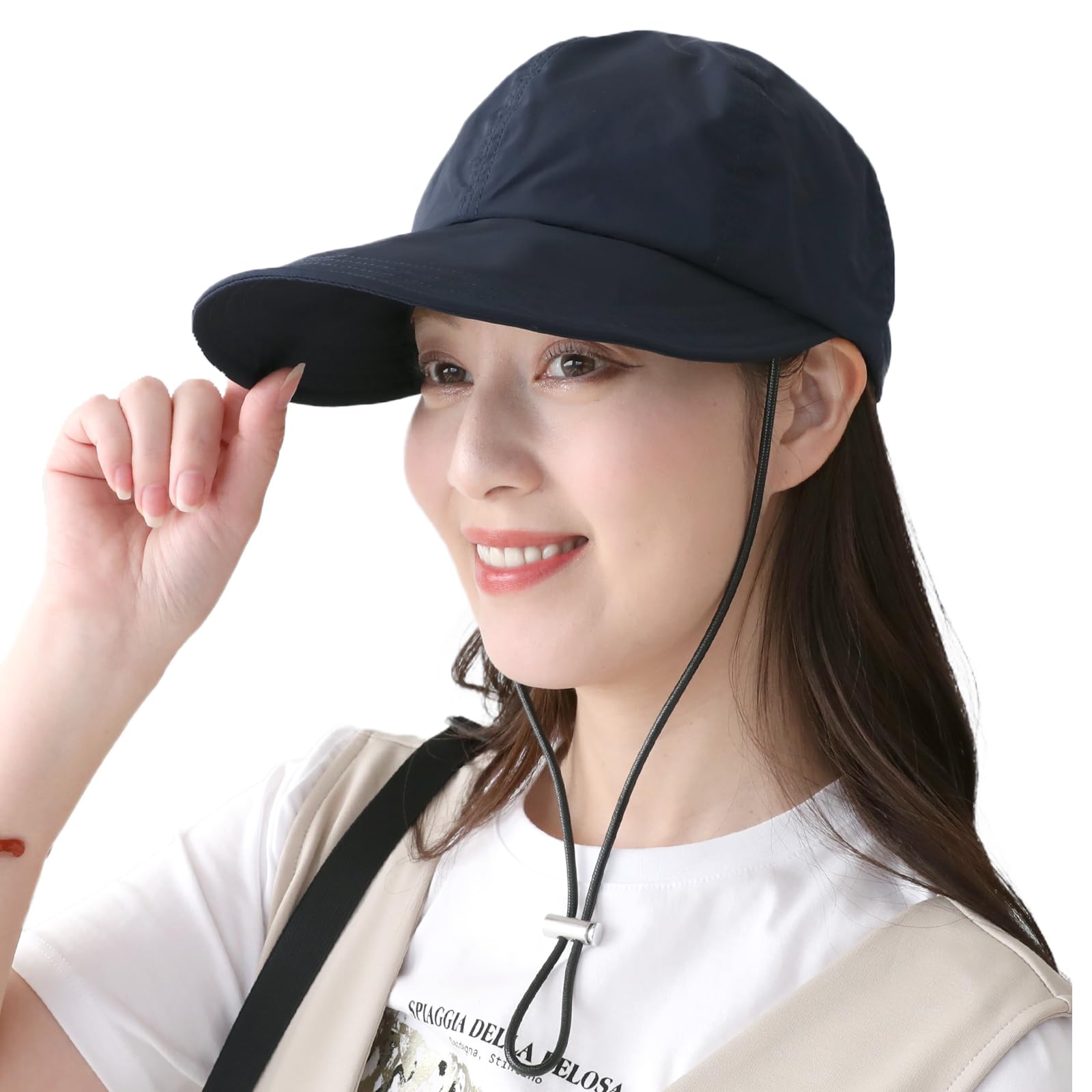 

Кепка с защитой от УФ-лучей, водоотталкивающая, с подбородочным ремешком, мягкая шляпа, темно-синяя [DreamHats] UPF50+ (Отталкивает воду) (Легкий материал) (складываемый) Весна лето