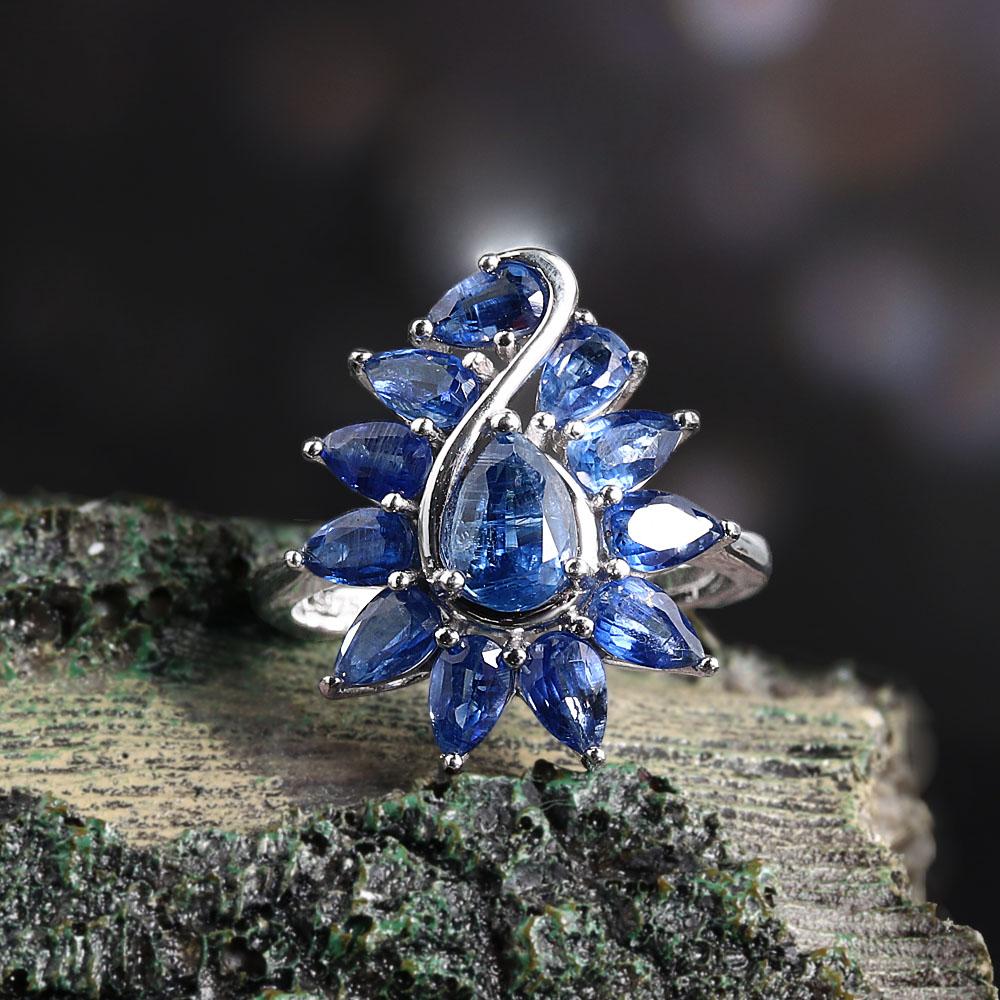 Gorgeous 925 Sterling Silver Ring Natural 4.25ct Blue Kyanite Real Gemstone Fine Jewelry for Women Anniversary and Banquet Gifts