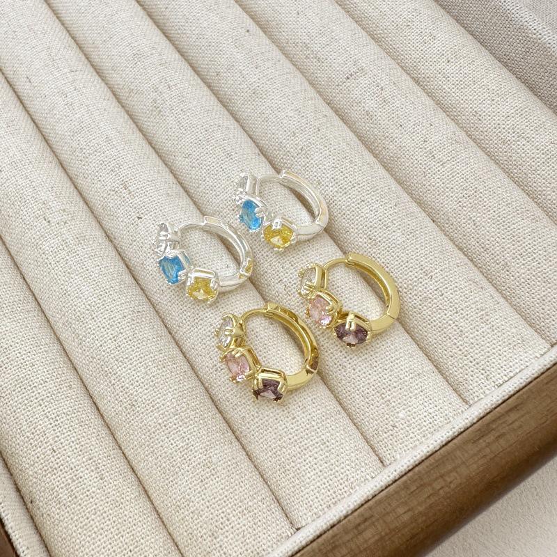 Sweet Candy Color Geometric Zirconia Earrings - Trendy & Versatile Square Studs