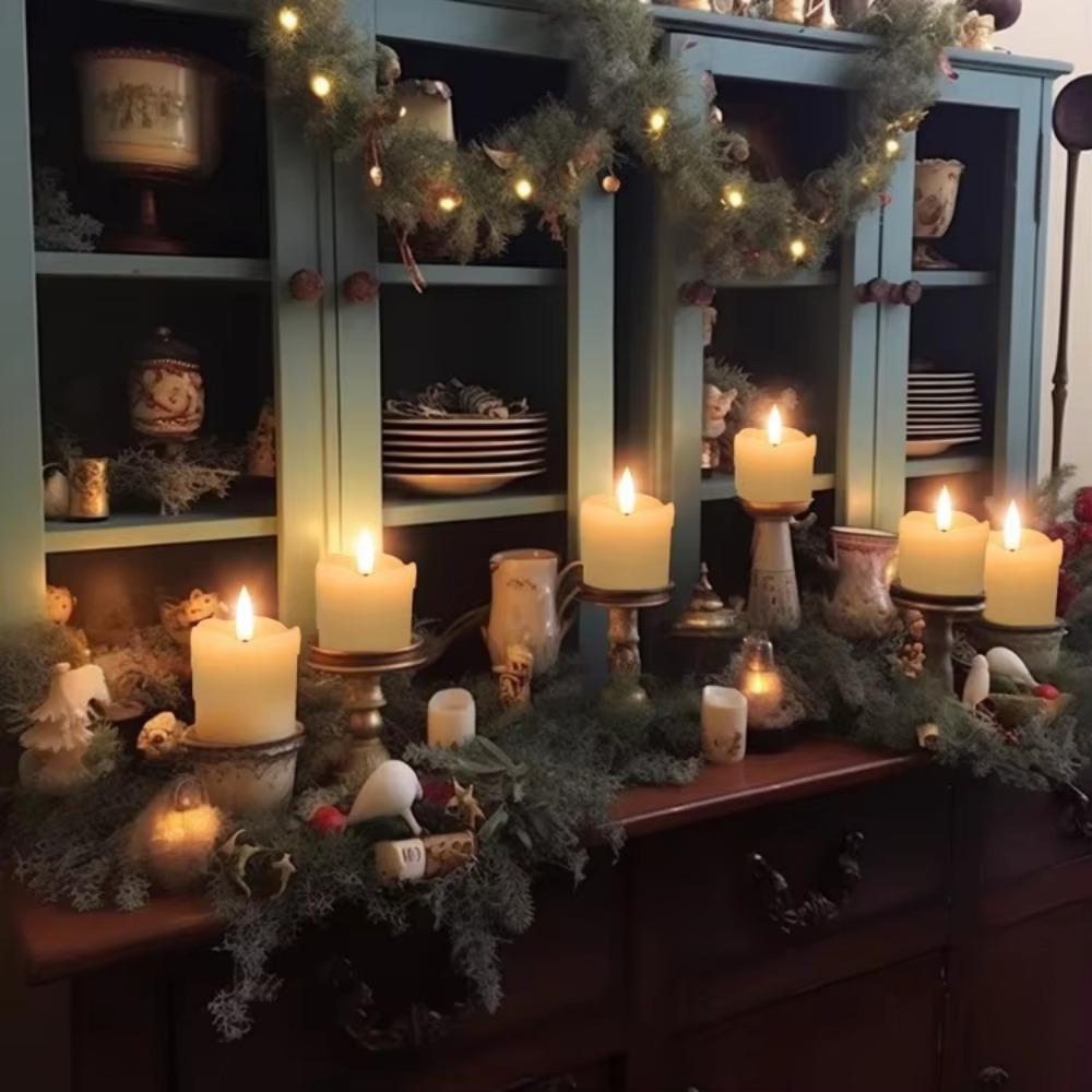 6Pc Real Wax LED Tea Light Candles with Timer 300+Hour Realistic Black Wick Battery Operated Candles for Wedding Christmas Decor