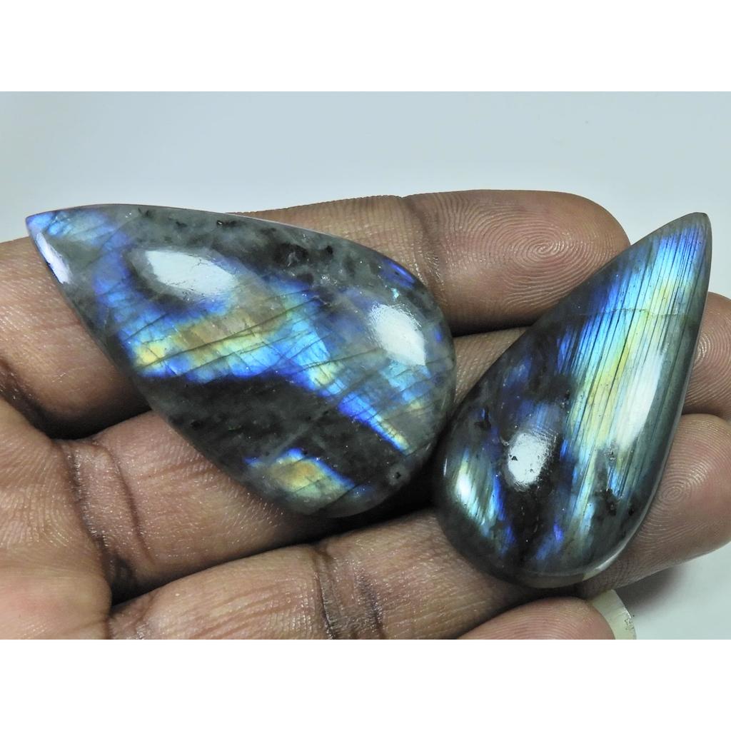 47-50 MM Natural Labradorite Multi Pear Cabochon Loose Gemstone 2 Pcs Lot D-210