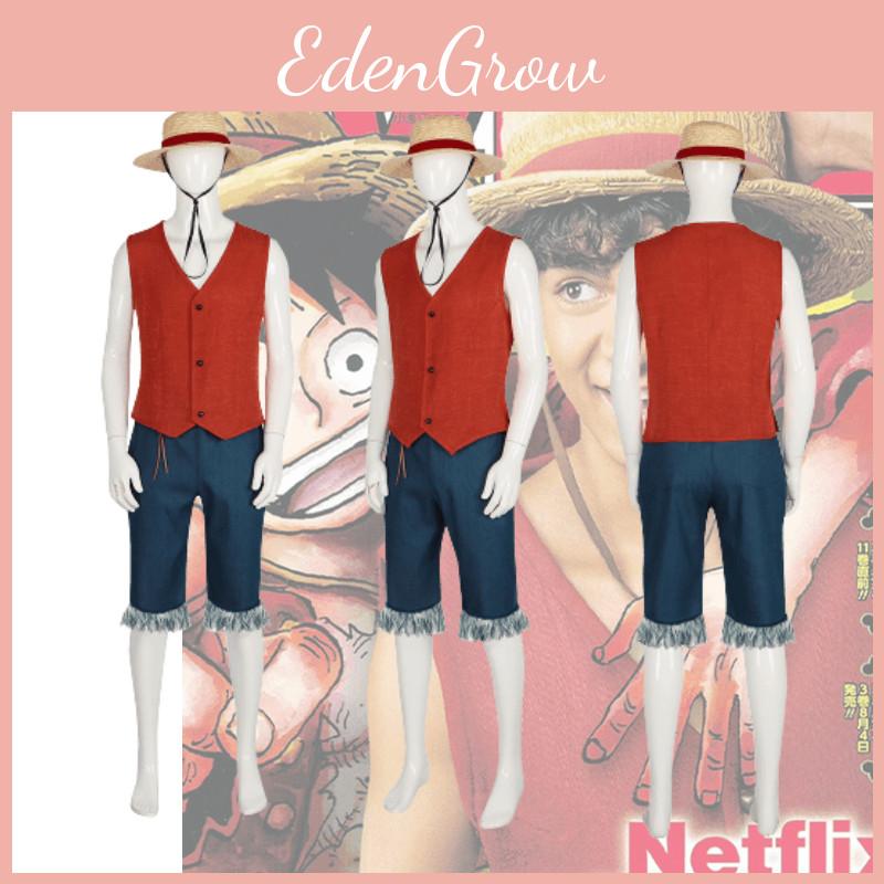 Authentic One Piece Luffy Costume Pirate King Cosplay Outfit For Halloween