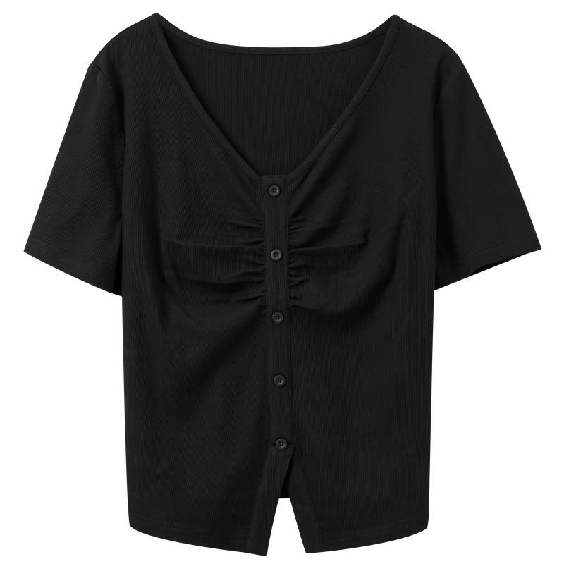Women s Plus Size Ribbed V-neck Short Sleeve T-shirt M