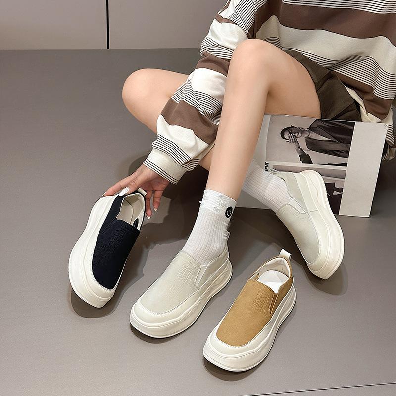 Fashion 4cm Genuine Leather Platform Wedge Flats Comfy High Brand Spring Bao Toe Autumn Spring Chunky Sneaker Casual Shoes