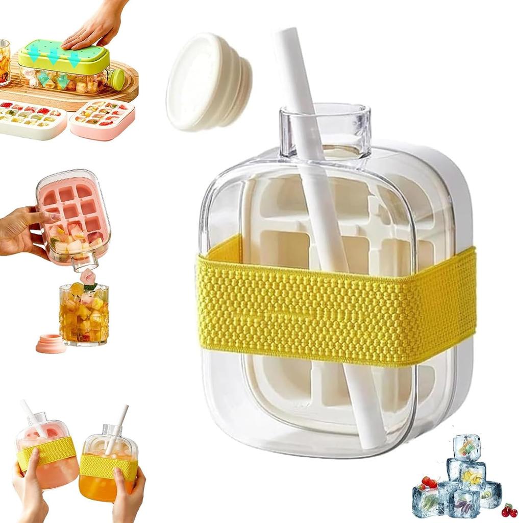 Ice Cube Bottle, Ice Cube Bottle with Lid and Container, 2 In 1 Ice Cube Tray, Water Bottle with Lid and Container