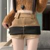 Deerskin velvet short skirt women's autumn brown skirt high waist hip skirt Trendy High Waist Khaki Mini Skirt