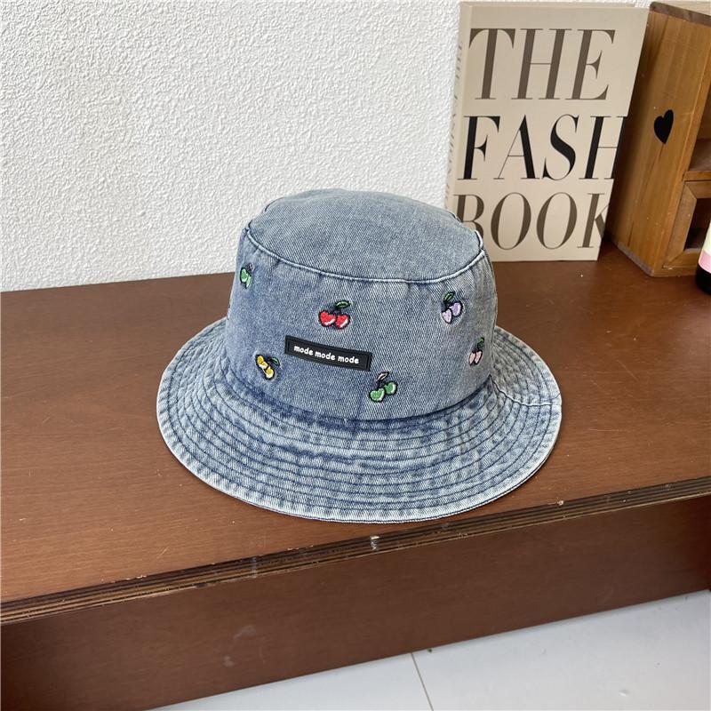 Hat Style Versatile Cherry Embroidery Womens Sunshade Hatscaps Fishermans