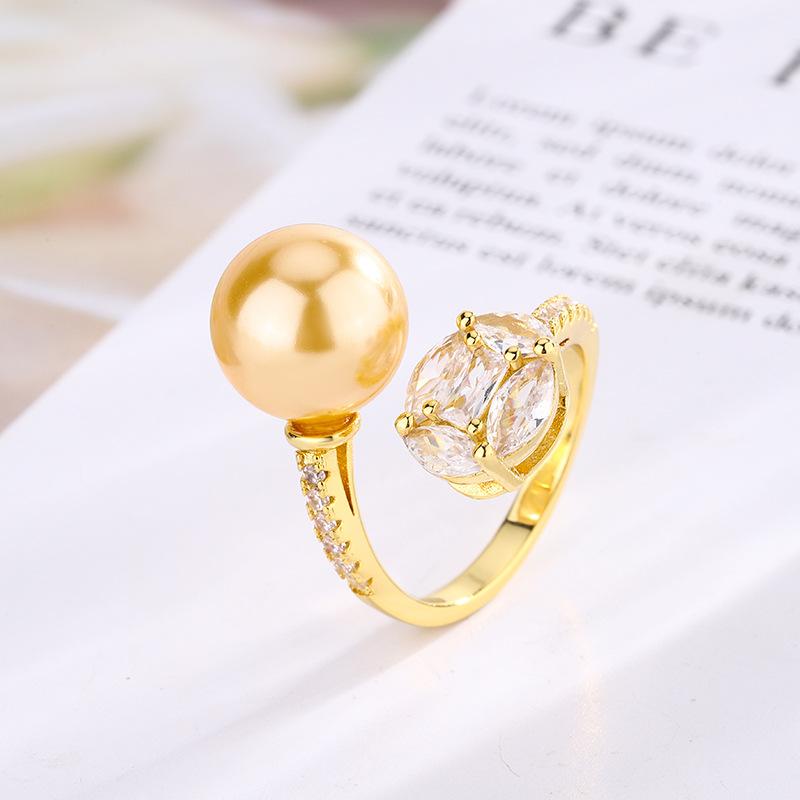 Jewelry Copper Platinum Plated Pearl Simple Wind Ring Female 12Mm