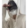 Stylish Mesh Hoodie for Men and Korean Korean 7987294 [LTG] See-Through Women, Zip-Up, Style, Wave, (JP, Alphabet, XL, Ivory)