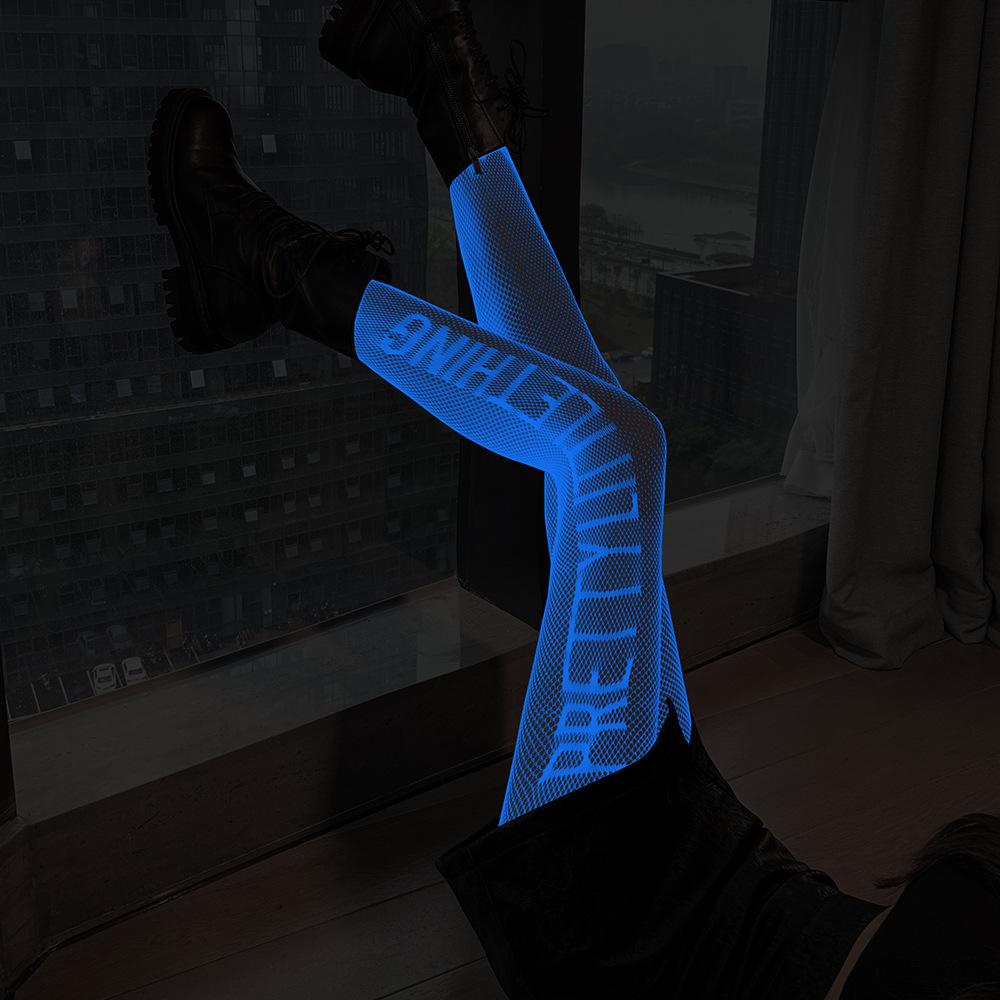 Night luminous leggings blue light pantyhose lace hollow luminous fishnet socks fluorescent sexy jacquard socks