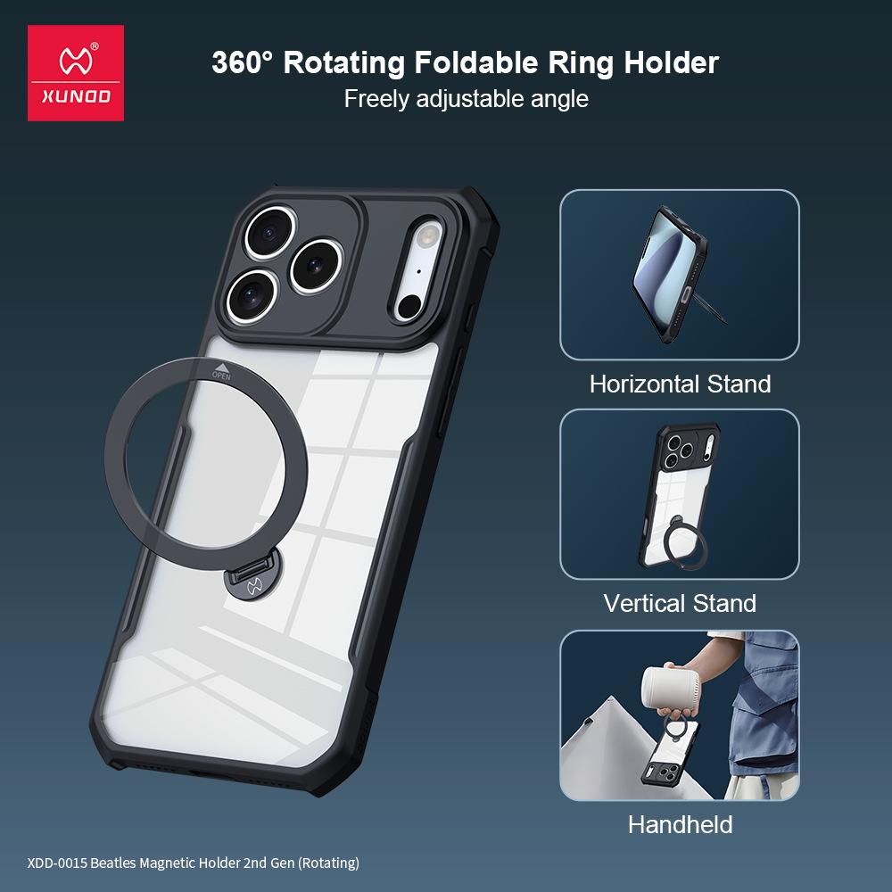 XUNDD For iPhone 17 Pro Max iPhone 17 Air Casing Airbag Shockproof Protective Case Luxury Phone Cover With Rotatable Magnetic Holder Stand