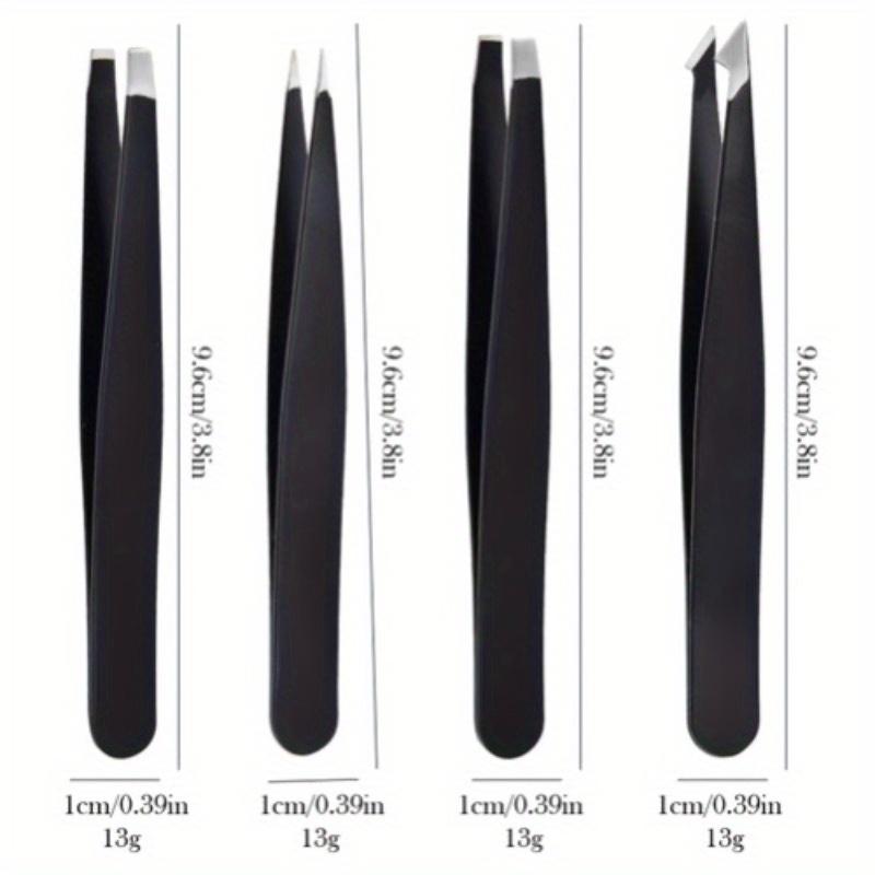 4pcs Stainless Steel Eyebrow Tweezers Set, Hypoallergenic Multi-Functional Beauty Makeup Tools Kit with Flat, Slant, and Pointed Tips for Face Use