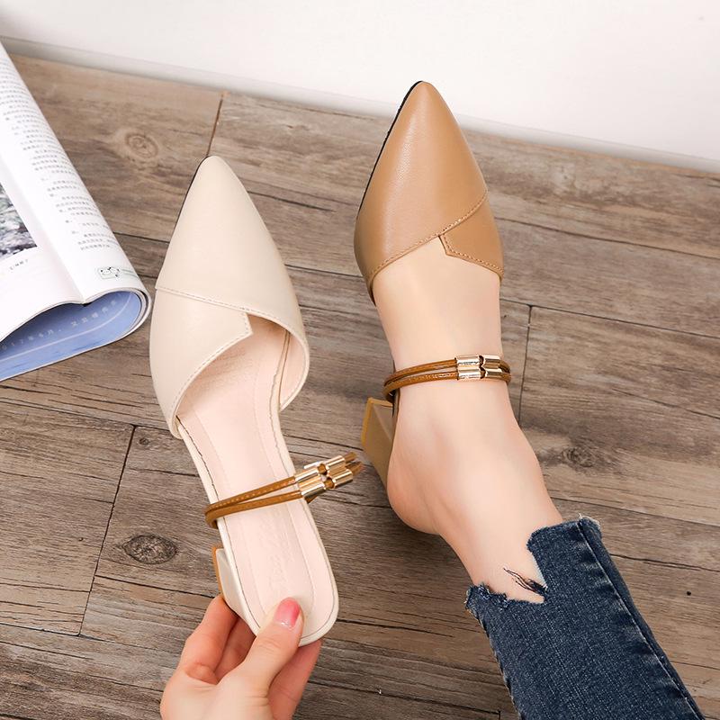 Damen-Pantoletten aus Leder mit hohem Absatz, Hochzeitsschuhe, modische Schuhe mit hohen Absätzen, geschlossene Sandalen, Frühlings- und Sommerschuhe